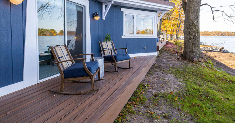 Outdoor living space installed over concrete.
