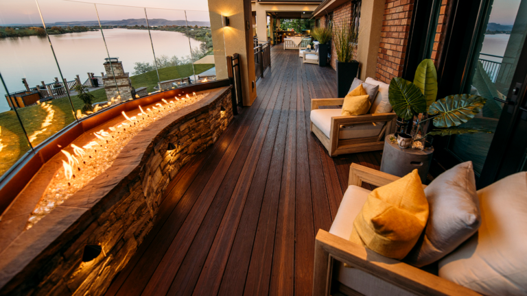 An envision deck with a fire table installed.