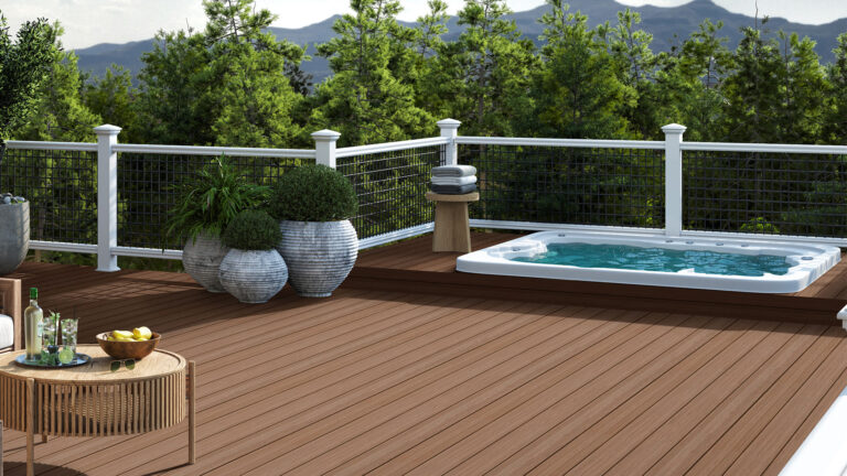 An Envision composite deck with a hot tub.