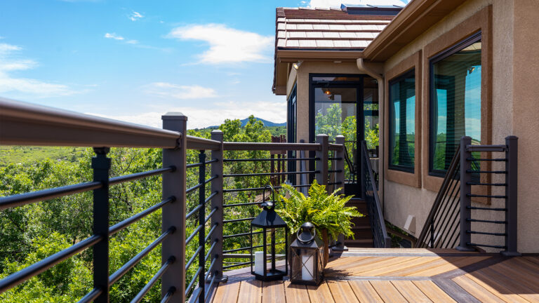 Balcony deck with aluminum railing.